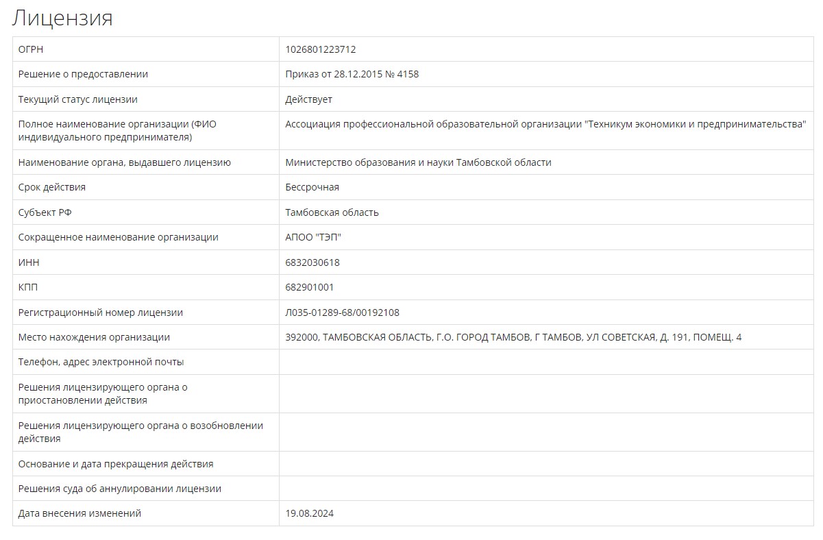 лицензии и аккредитации
